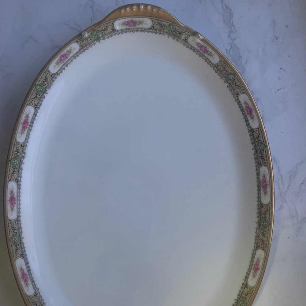 Vignaud Limoges Vintage Oval Platter with Gold Pattern